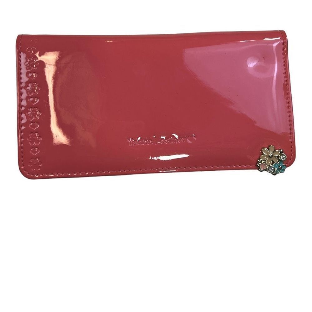 Yadas Women's Blue Pink Genuine Leather Clutch ID Holder Purse Bi-Fold Wallet